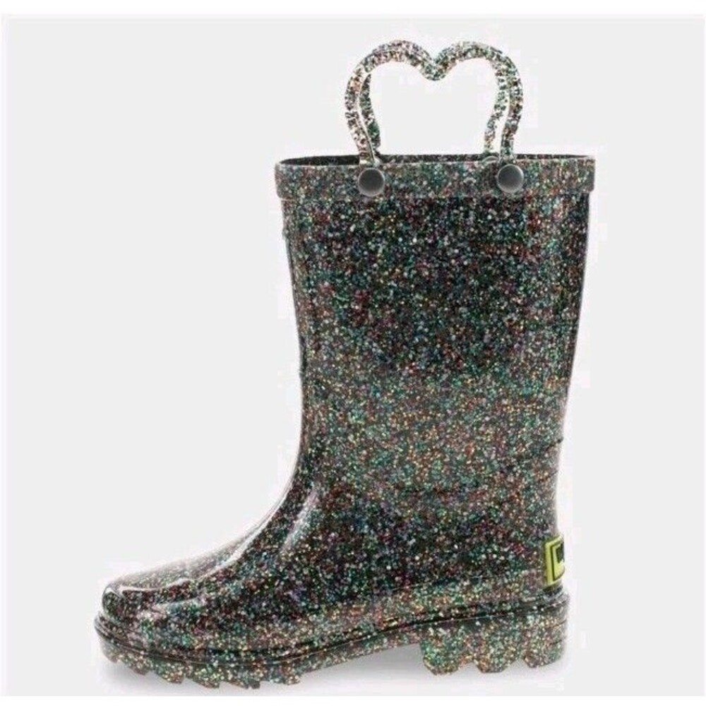 Western Chief Glitter Abby Rain Mud Boots Girls Lighted Up Black Size 6